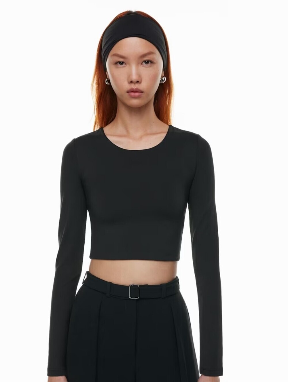 Aritzia Contour Crew Cropped Long Sleeve Top Black Second Skin Stetch L